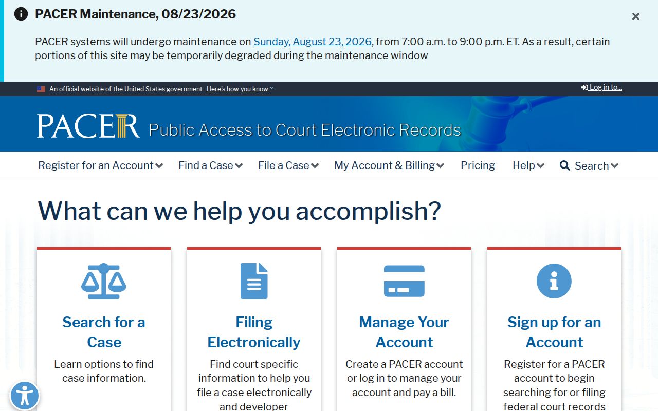 Federal case search serving Vanderburgh County through PACER