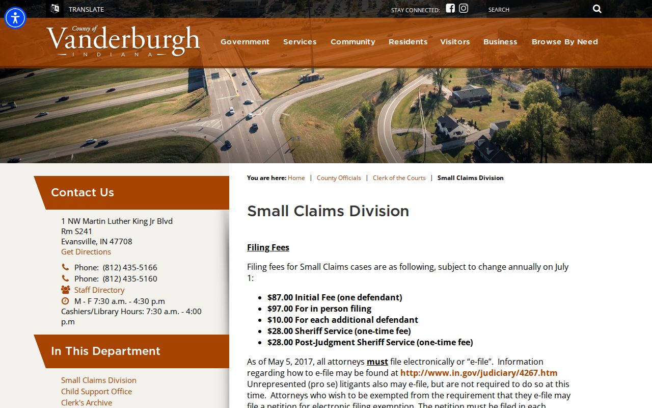 Vanderburgh County Small Claims civil docket office information