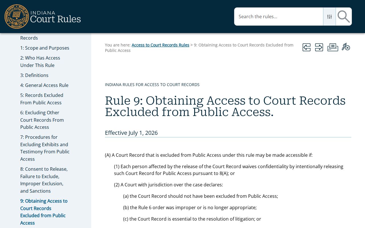 Indiana Rule 9 request process for Vanderburgh County court records