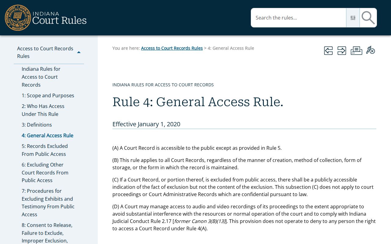 Indiana Rule 4 governing Vanderburgh County court records