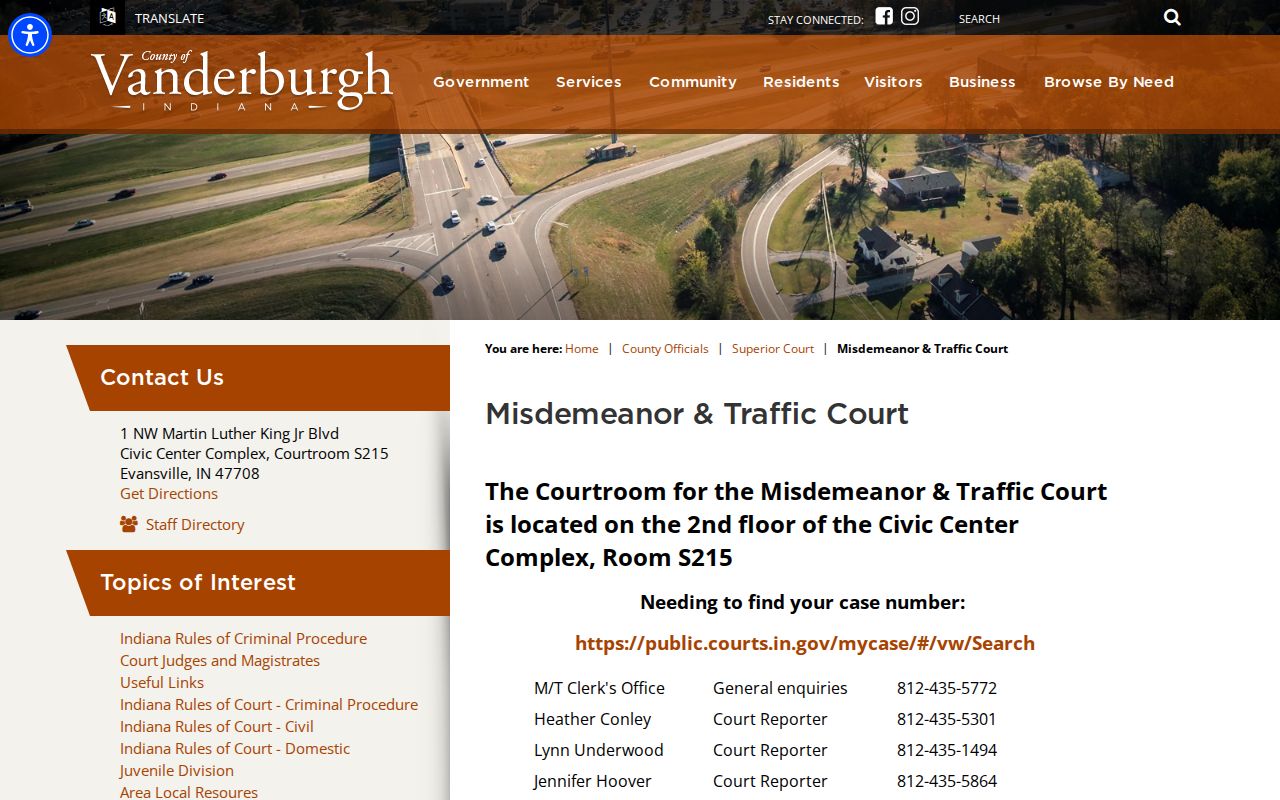 Vanderburgh County Misdemeanor and Traffic court information
