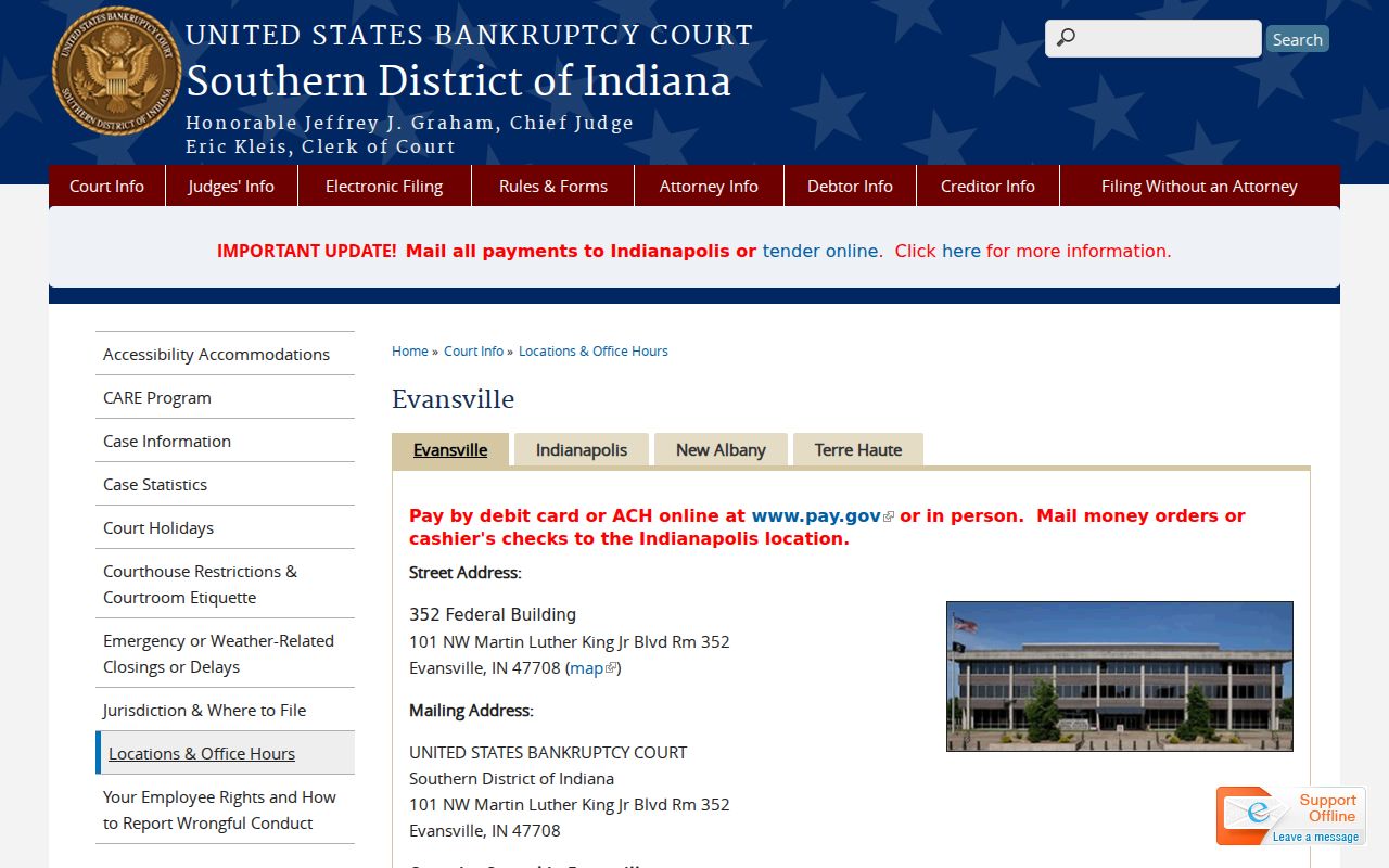 United States Bankruptcy Court Evansville office page