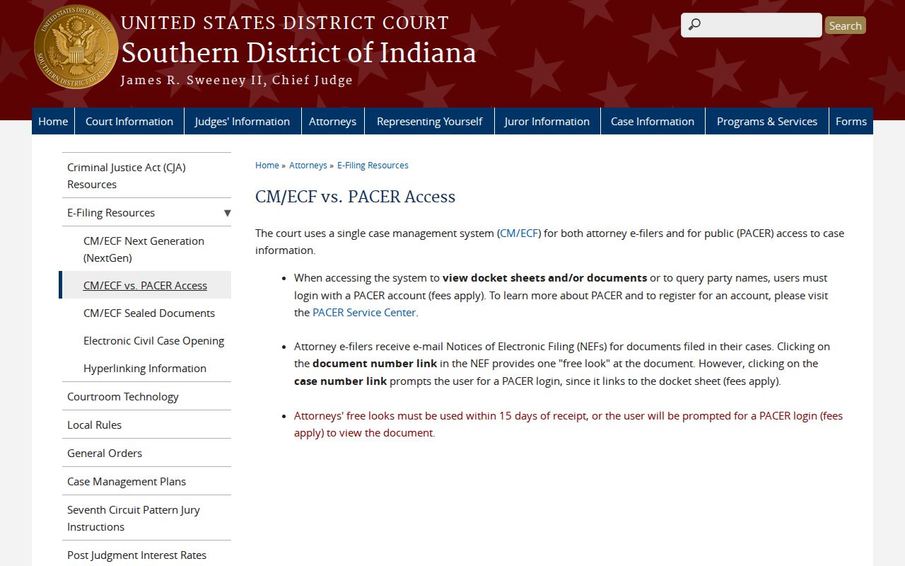 Federal court explanation of CM ECF and PACER access
