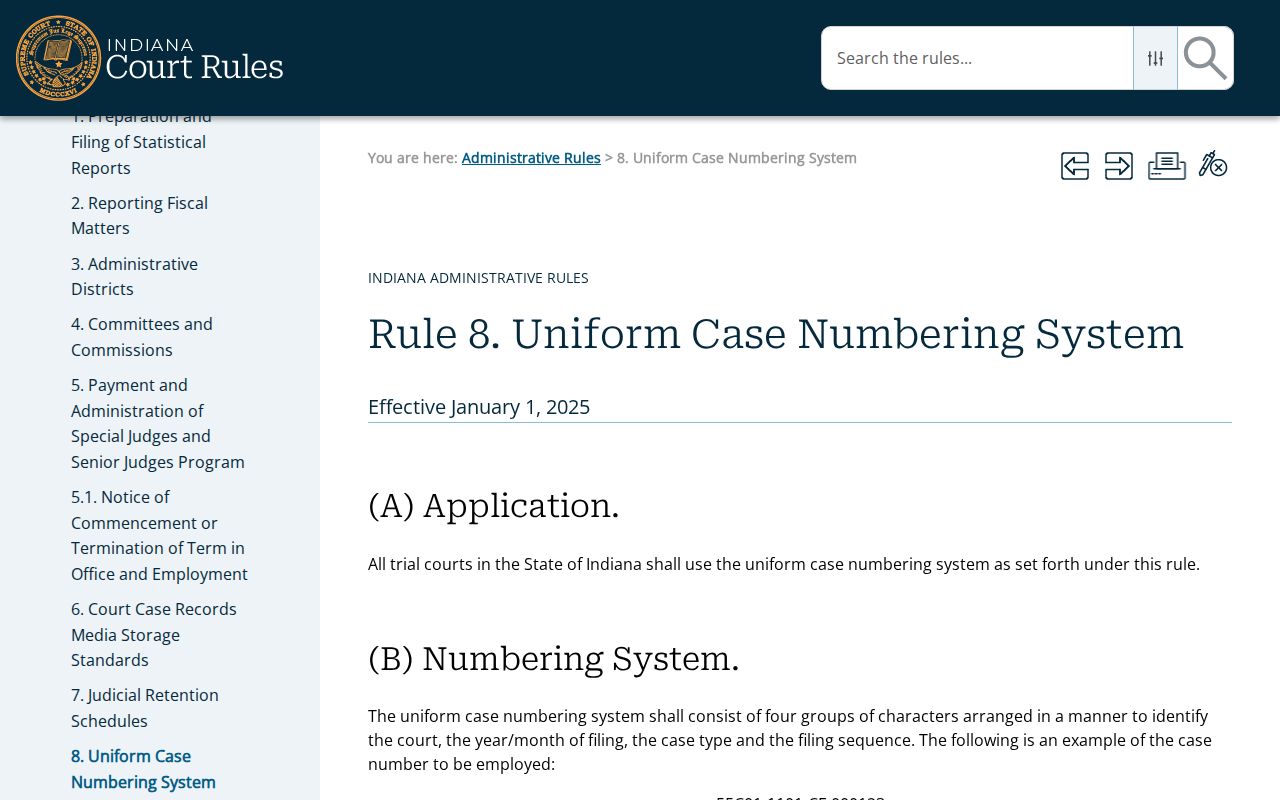 Indiana Rule 8 case numbering for Vanderburgh County court dockets