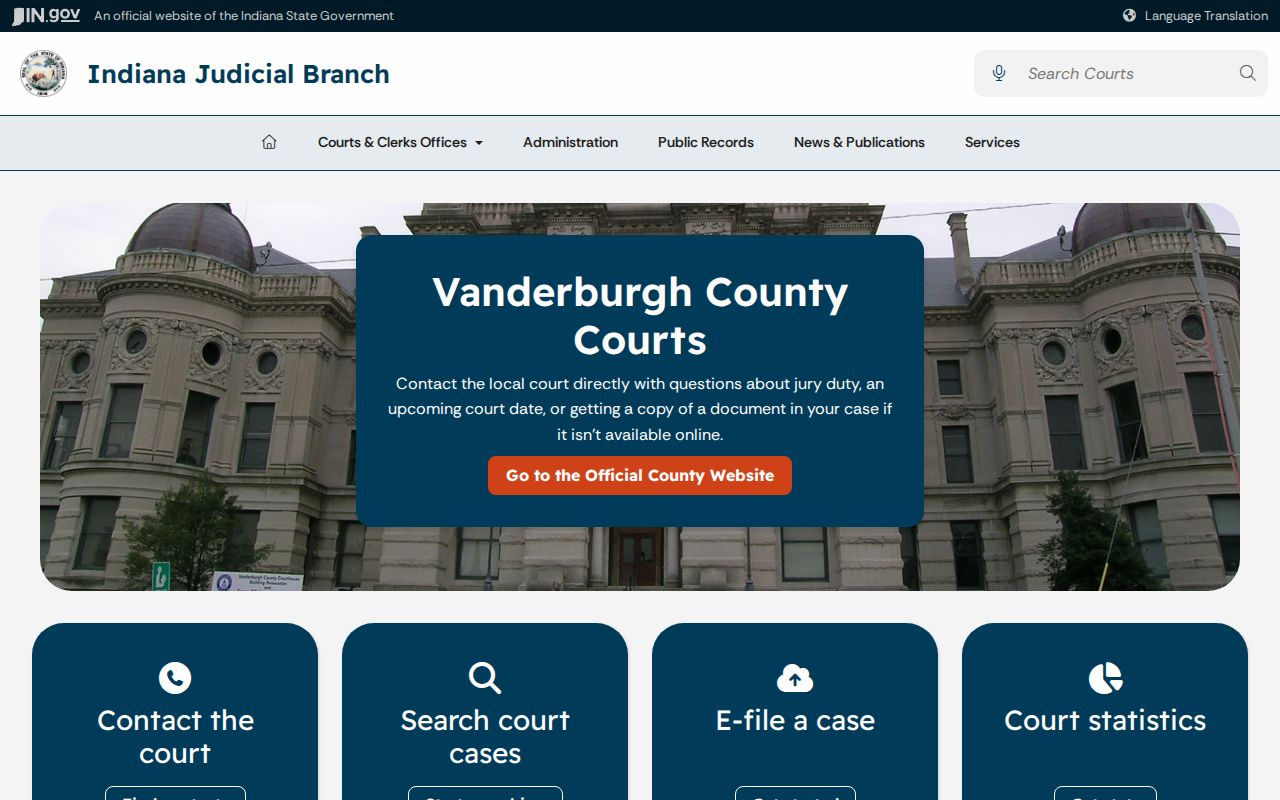 Indiana Judicial Branch Vanderburgh County court gateway