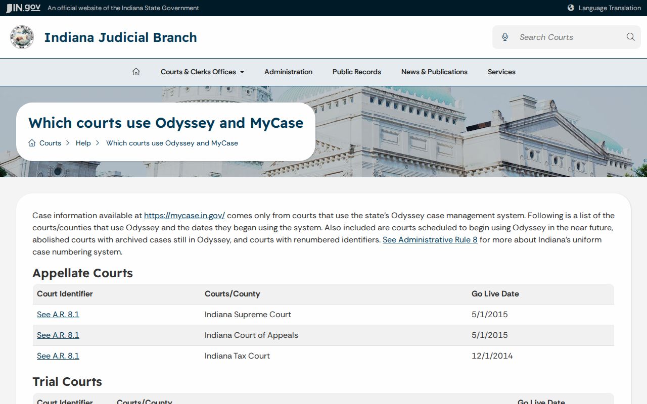 Odyssey participation for Vanderburgh County Circuit and Superior Courts