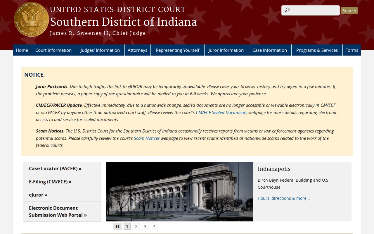 Southern District of Indiana serving Vanderburgh County federal dockets