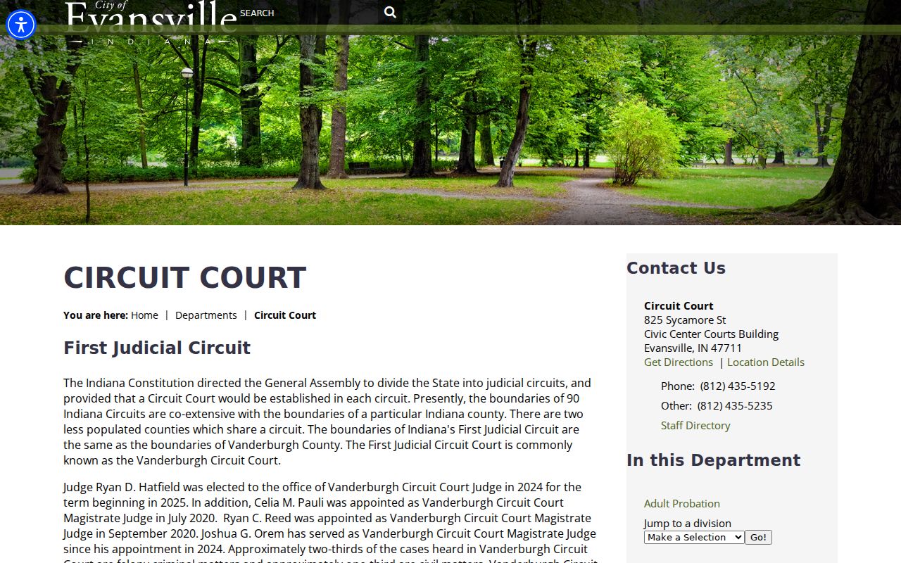 Vanderburgh Circuit Court information for county court dockets