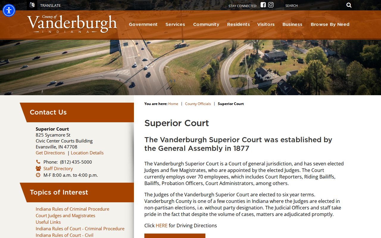 Vanderburgh Superior Court divisions and docket information