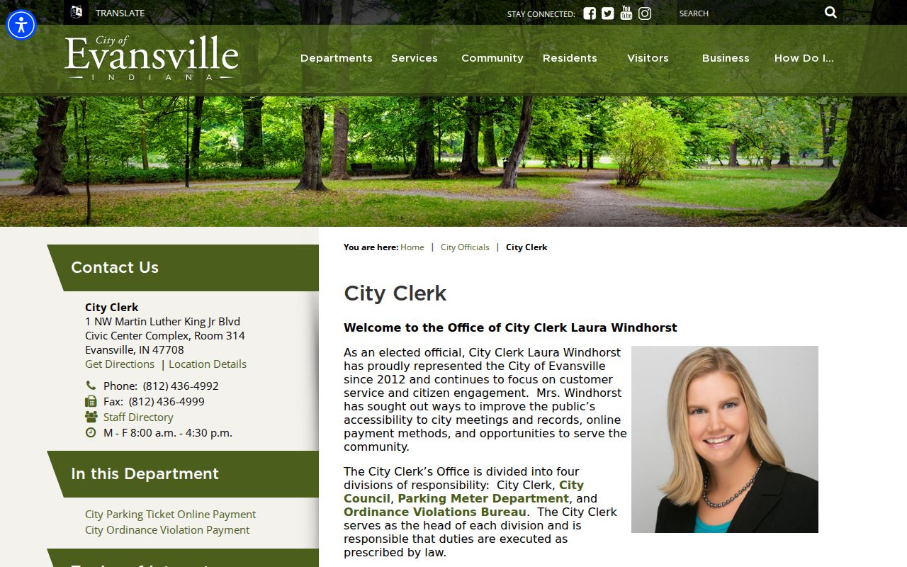 Evansville City Clerk Ordinance Violations Bureau page
