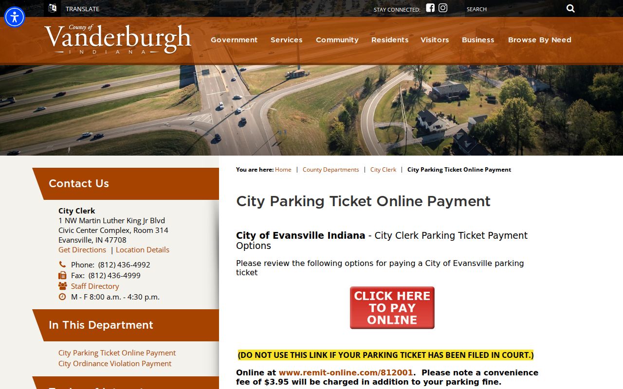 Evansville official parking ticket information page