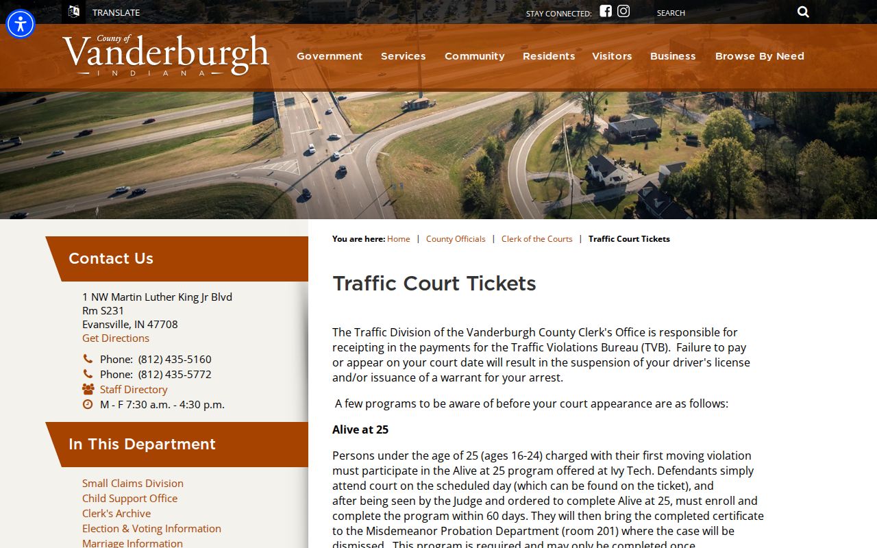 Vanderburgh County traffic court ticket instructions